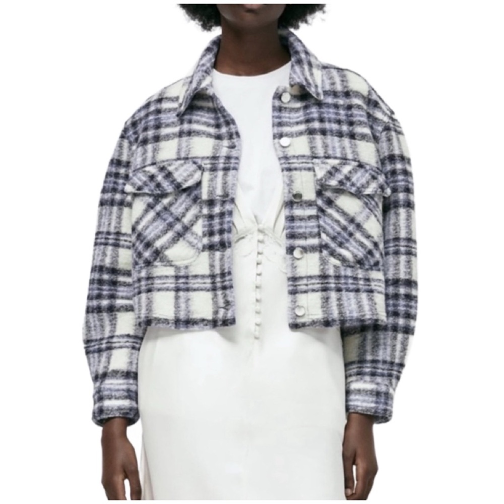 Zara Wool Blend Plaid Cropped Jacket S
